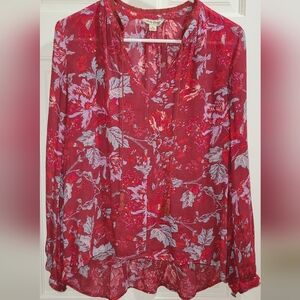 Lucky Brqnd Chic Red Floral Blouse
